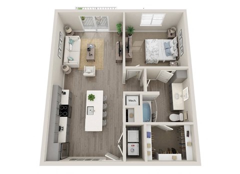 Floor plan for 1 bed, 1 bath, 794 sqft